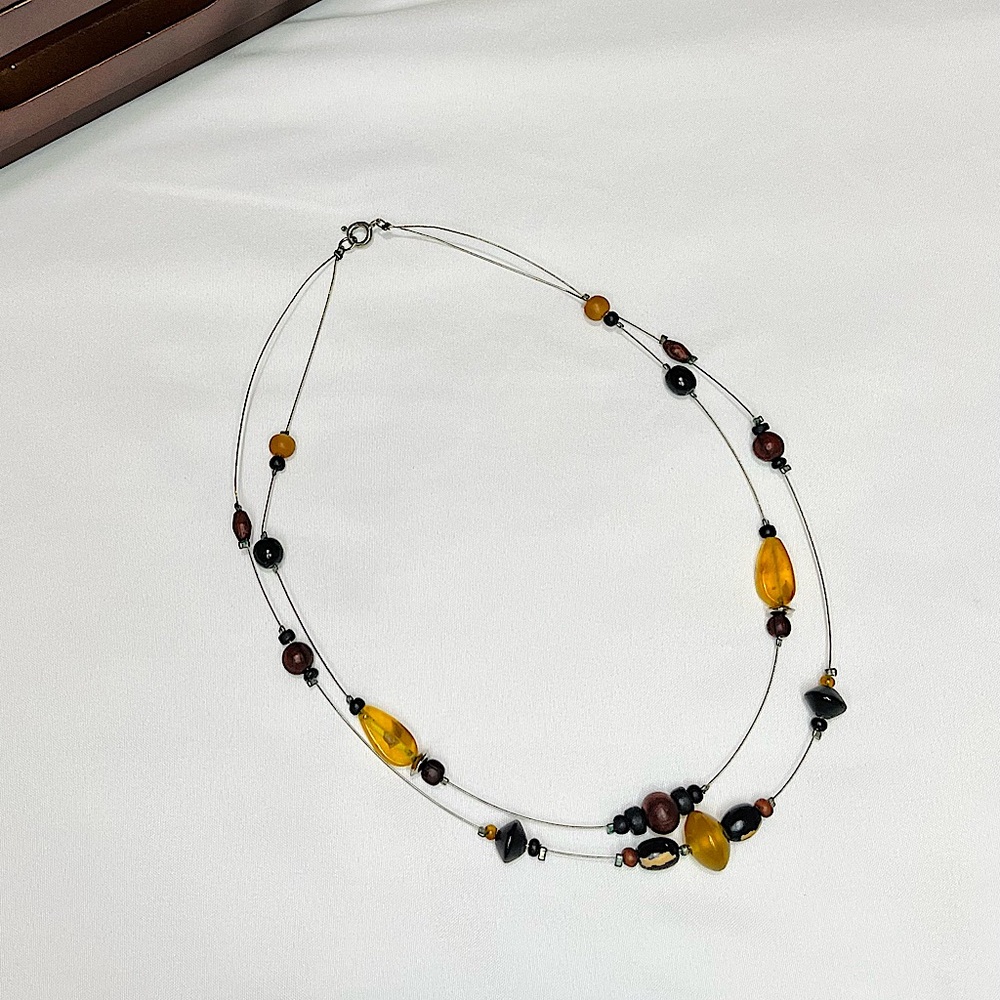 Earth Tones Boho Double Strand Choker Necklace